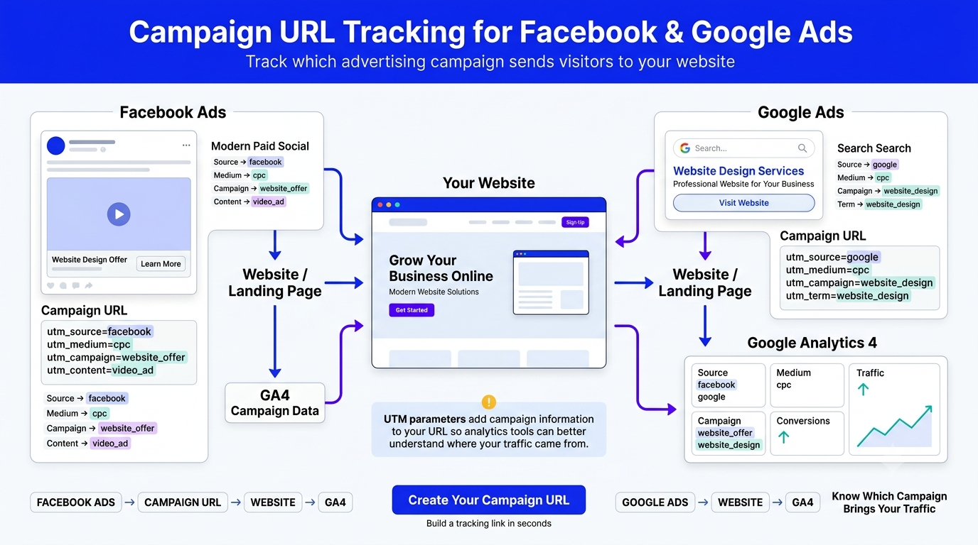 Campaign tracking for Facebook and Google Ads using UTM parameters